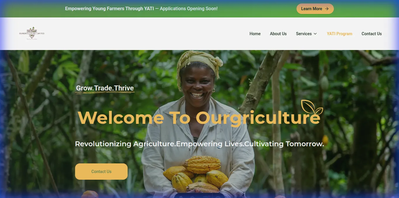 Website hero section showing digital presence and online platform