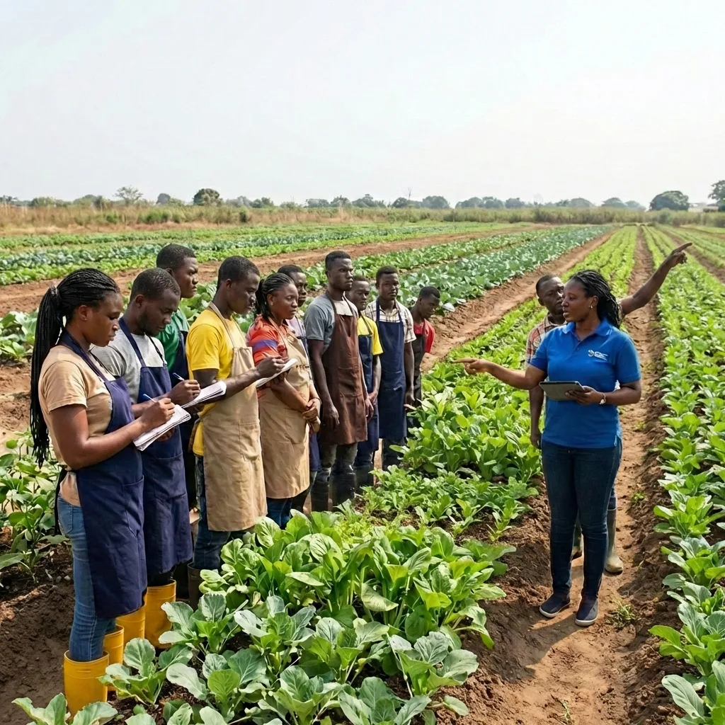 Young people learning modern agricultural techniques